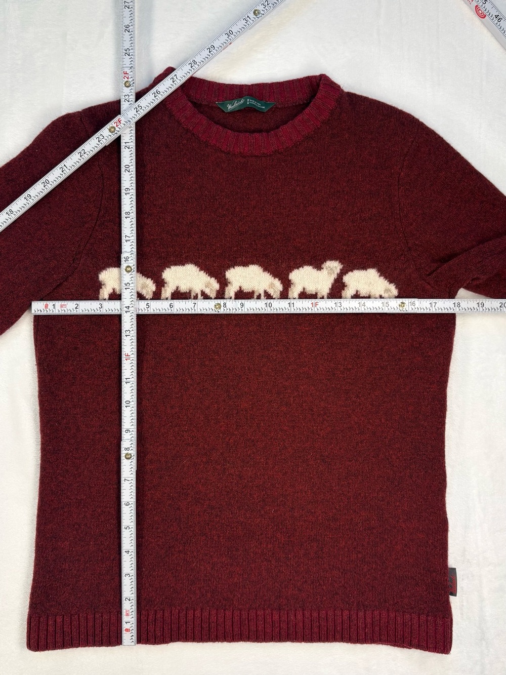 WOOLRICH 100% Lambswool Sheep Crewneck Sweater Burgundy Medium - Picture 9 of 9